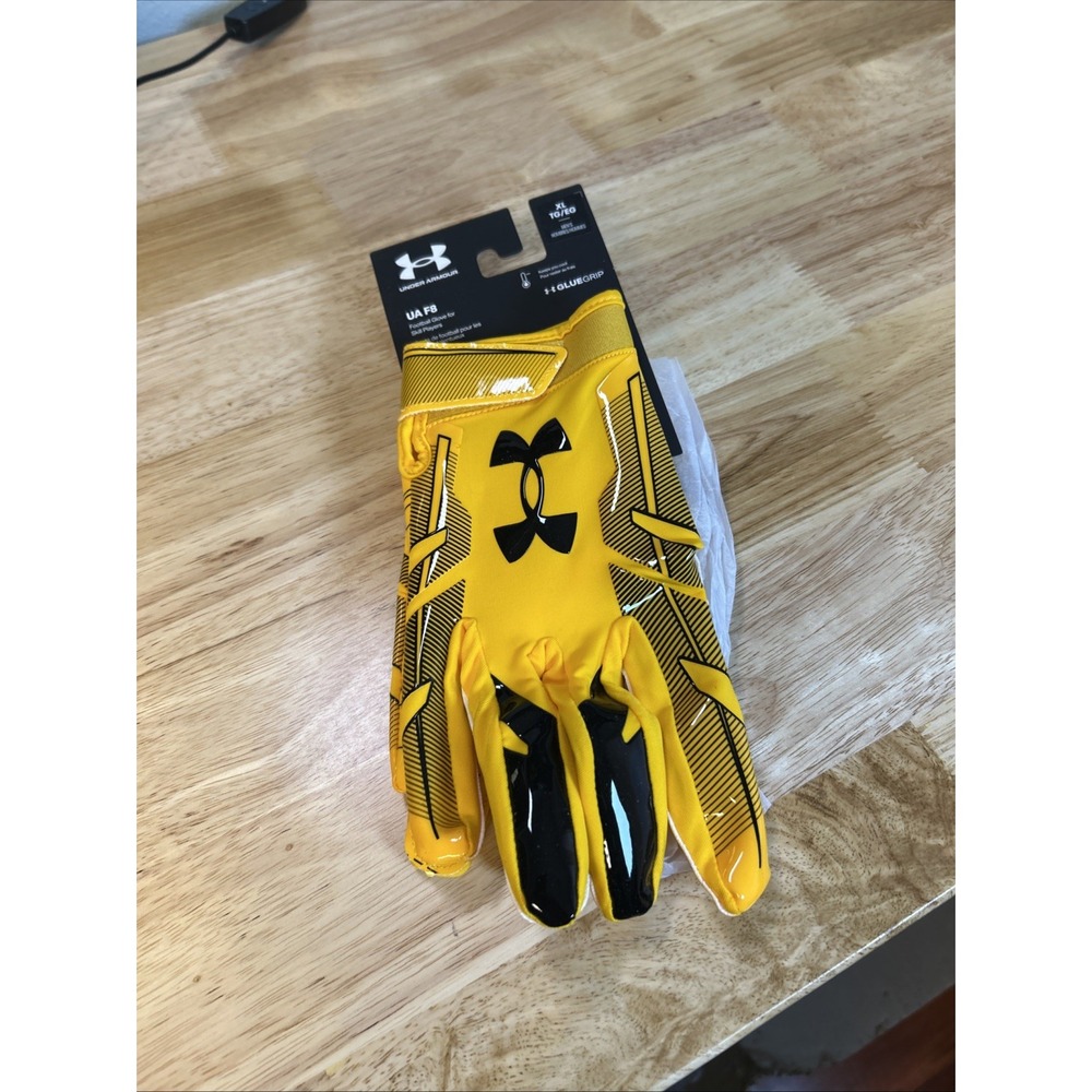 Under Armour F8 Football Gloves Glue Grip Yellow 1368851-750 Mens XL